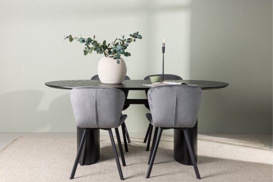 Venture Home Isolde Spisegruppe 180 cm Oval med 4 Lilja Stoler Sort