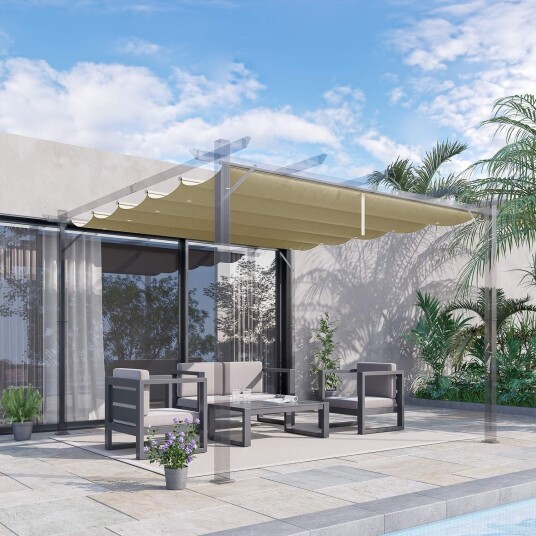 Erstatningstak for 3x3m pergola vanntett uttrekkbar bølgetak med regndreneringshull vintertett skyggedeksel for hage uteplass Erstatningstak for 3x3m pergola vanntett uttrekkbar bølgetak med regndreneringshull vintertett skyggedeksel for hage uteplass