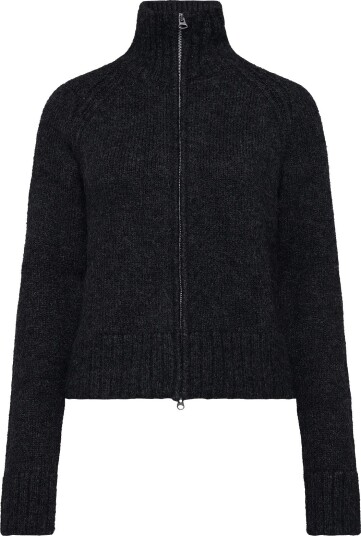 Weekday Soft Knitted Fitted Zip Cardigan OFF BLACK L