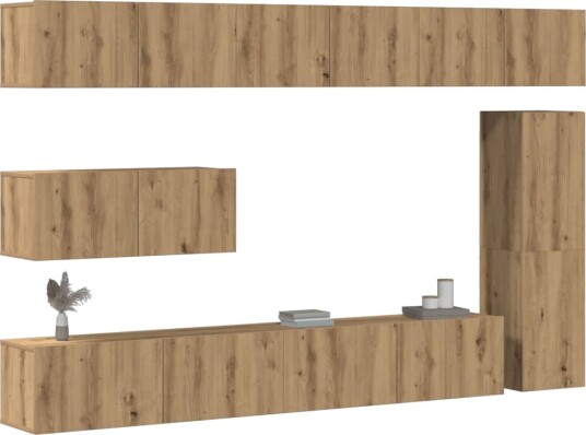  TV-skapsett 7 deler veggmontert artisan eik konstruert tre 8721158761088