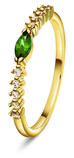 Pan Jewelry, Ring i 925 forgylt sølv med olivengrønn og hvite zirkonia, størrelse M