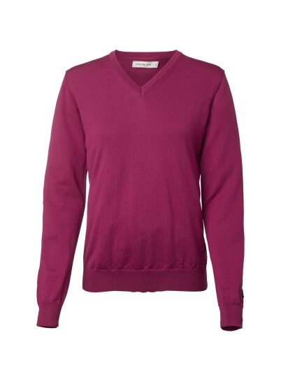 Chevalier Blaise V Neck Merino Pullover Women Cherry Red  36W