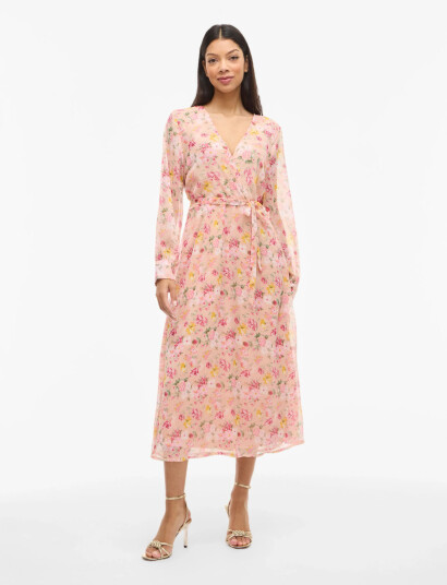 Vila Vifalia V Neck L/S Midi Dress Noos/Dc Pink 34