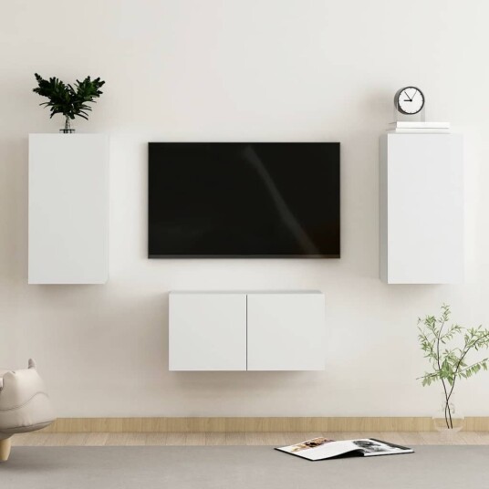 vidaXL TV-benksett 3 deler hvit sponplate vidaXL TV-benksett 3 deler hvit sponplate