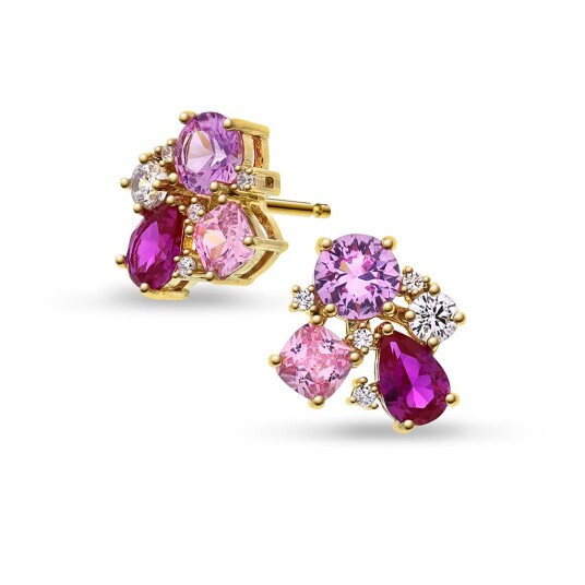 Pan Jewelry Øredobber i forgylt 925 sølv med rosa zirkonia
