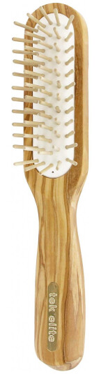 Tek Slim Rectangular Brush In Olive Wood With Short Wooden Pins