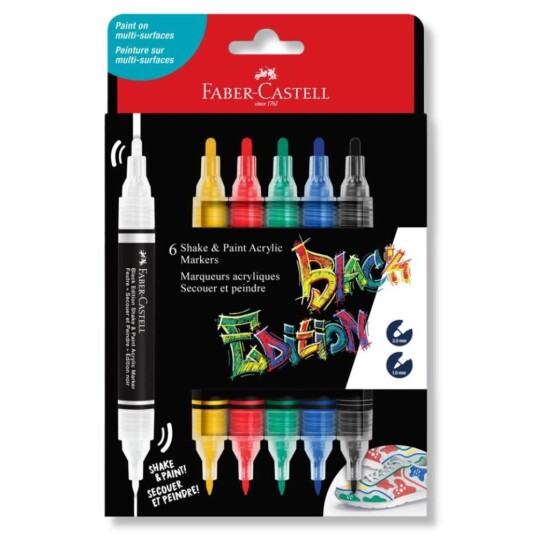 Faber Castell Black Edition Akrylmalingstuscher   Inkl. 2 Spisser   6 stk.