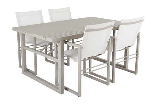 Brafab Vevi matgrupp Khaki/vit 4 karmstolar & bord 160x90 cm