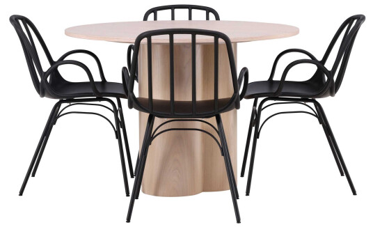 Venture Design Olivia & Dyrön spisegruppe Svart/whitewash 4 stoler & bord 110 cm