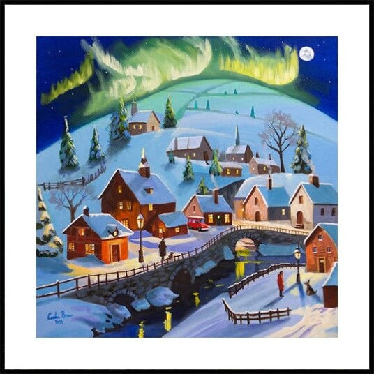 Winter Wonderland Village Under the Northern Lights Plakater Plakat / 40x40cm