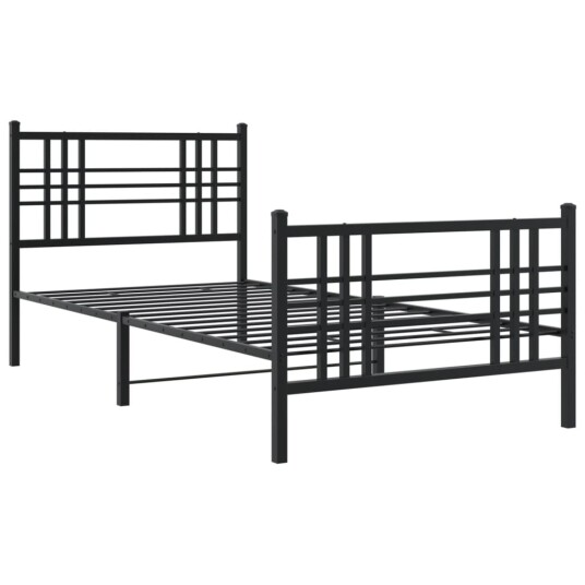 Sengeramme i metall med hodeog fotgavl svart 90x200 cm