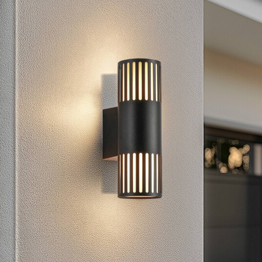 Lindby utendørs vegglampe Lurinda 2 lyskilder svart Ø10cm