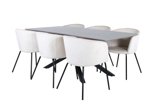 Venture Design Piazza & Berit spisegruppe Beige/svart 6 stoler & bord 180 x 90 cm