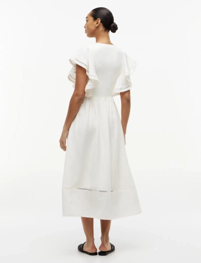 Tommy Hilfiger Linen Frill Midi Ss Dress White 34
