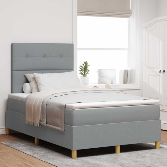 Boxspring seng med madrass lysegrå 120x200 cm stoff