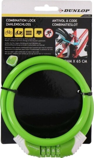 Dunlop Sykkellås Spiral Med Kode 1,0X65 Cm - Grønn (1042824)