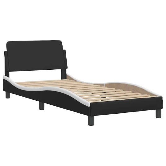 Sengeramme med hodegavl svart og hvit 90x190 cm kunstlær 8721012345324