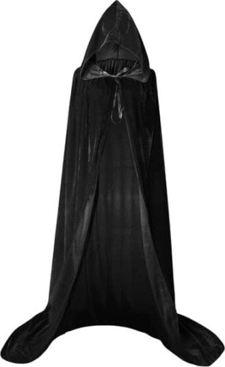 Halloween Svart Fløyelskappe med Hette 3XL 180-200 cm