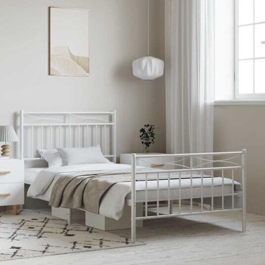 vidaXL Sengeramme i metall med hode- og fotgavl hvit 100x190 cm 8721012210615