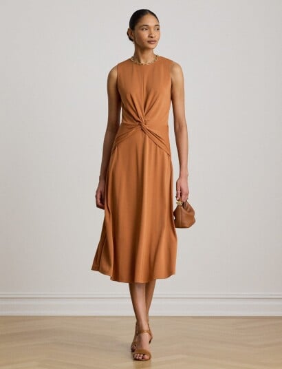 Lauren Ralph Lauren Twist Front Jersey Sleeveless Dress   Orange   36