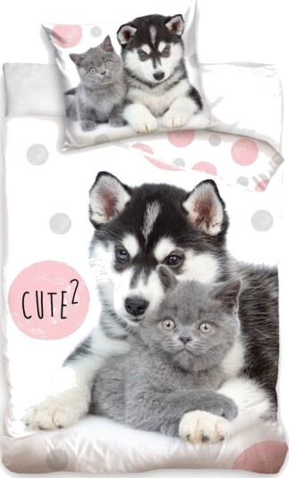 Hundehvalp Og Kattekilling ""Cute"" Sengetøj 140 X 200 100 Procent Bomuld