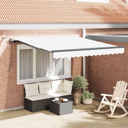 Automatisk uttrekkbar markise med LED Hvit 350x250 cm  markiseerstatningsstoff for 3.5x2.5 m ramme Hvit