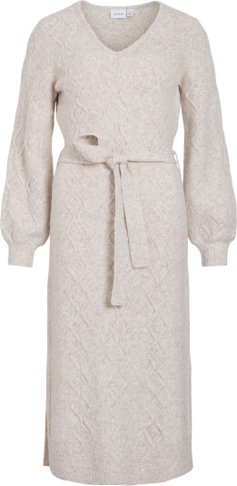 Vila Vicleo V Neck L/S Cable Knit Dress   Cream   S