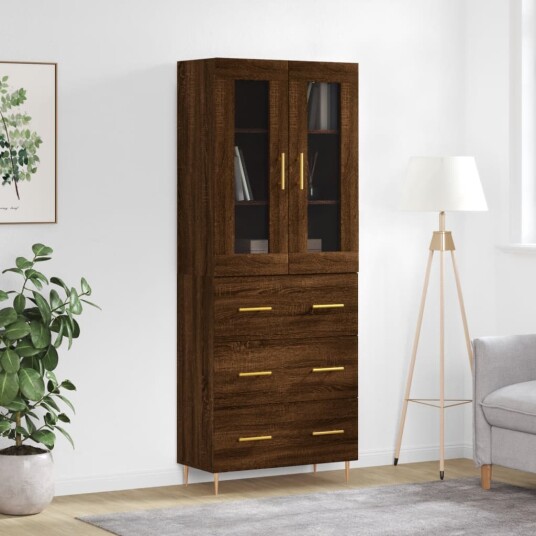 vidaXL Highboard brun eik 69,5x34x180 cm konstruert tre 8720845478223