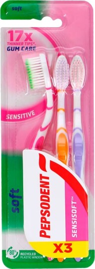 PEPSODENT Soft Tannbørster 3 stk. SensiSoft Gum Care