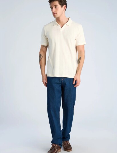 Lindbergh Jacquard V Neck Polo S/S   Cream   XXXL