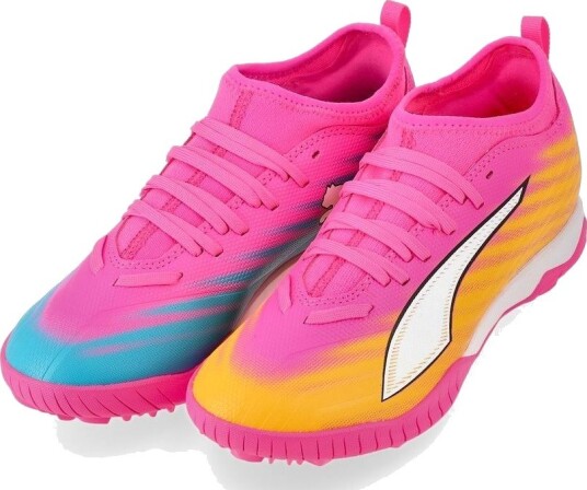 PUMA Ultra 6 Match Mid + TT Showtime Poison Pink/PUMA White/Solstrøm/Bright Aqua/PUMA Svart Barn Turf (TF) størrelse 38