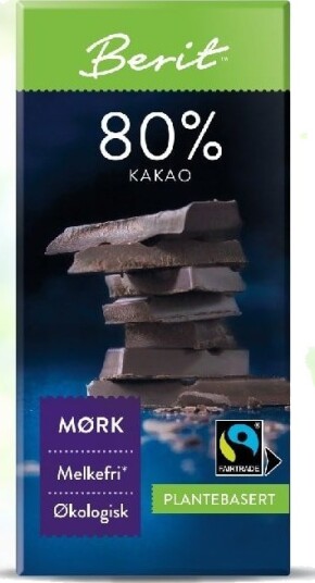 Berit Nordstrand Melkefri Sjokolade m/ 80% Kakao - 80g Berit Nordstrand Melkefri Sjokolade m/ 80% Kakao - 80g