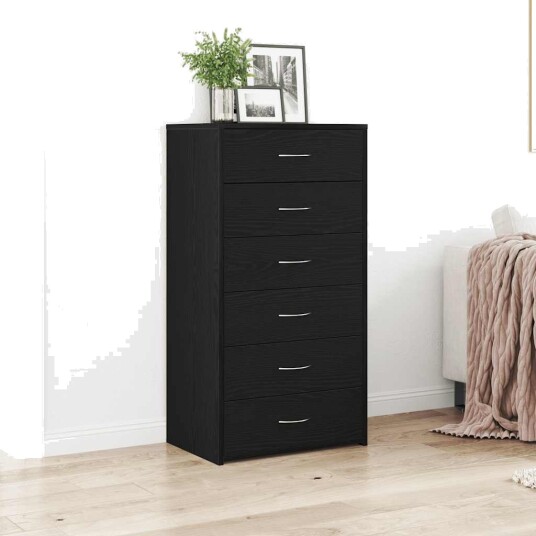 Skjenk med 6 skuffer svart eik 50x34x96 cm konstruert tre
