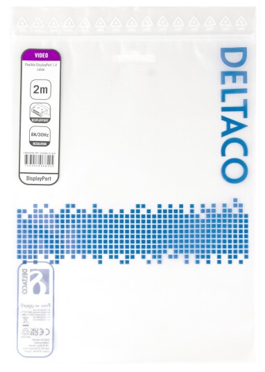 Deltaco 2M DisplayPort DP1.4 Flex Kabel Svart for 8K Støtte