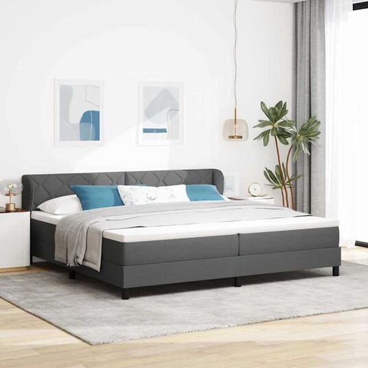 Boksseng med Madrass Mørkegrå 200x200 cm Stoff
