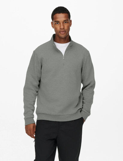 ONLY & SONS Onsceres Half Zip Sweat Noos   Grey   XL