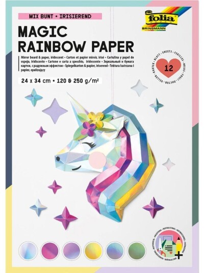 Folia Magisk Regnbue Speilkartong og papir 12-ark