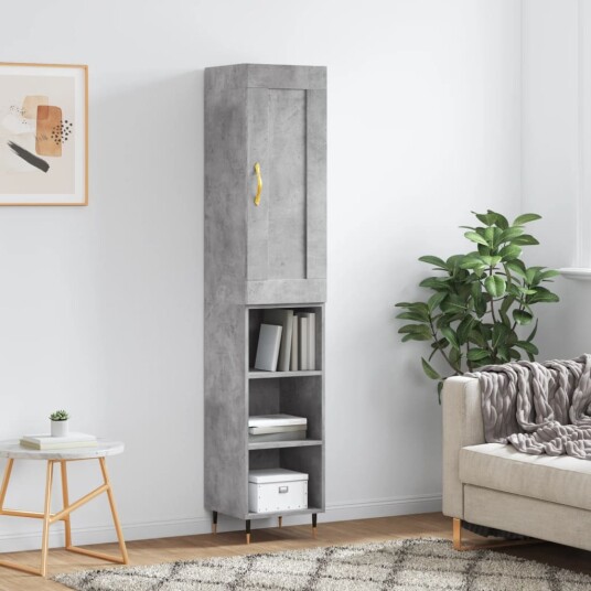vidaXL Highboard betonggrå 34,5x34x180 cm konstruert tre 8720845497316