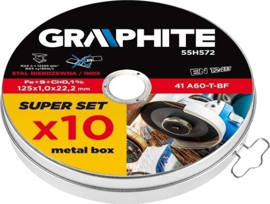 Grafitt Topex Skjæreskive For Metall 125X1,0X22,2Mm, 41 A60-T-Bf, Inox 10 Stk. (55H572) Grafitt Topex Skjæreskive For Metall 125X1,0X22,2Mm, 41 A60-T-Bf, Inox 10 Stk. (55H572)