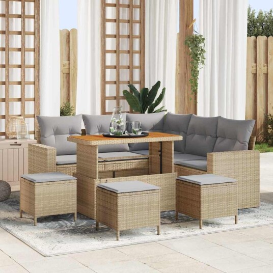vidaXL Hagesofa Set 10 stk. 7-Antall seter Beige og lys grå