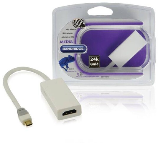 USB Micro B 5-stifts hankontakt - HDMI-utgang + USB Micro B Kontakt 0.20 m Hvit