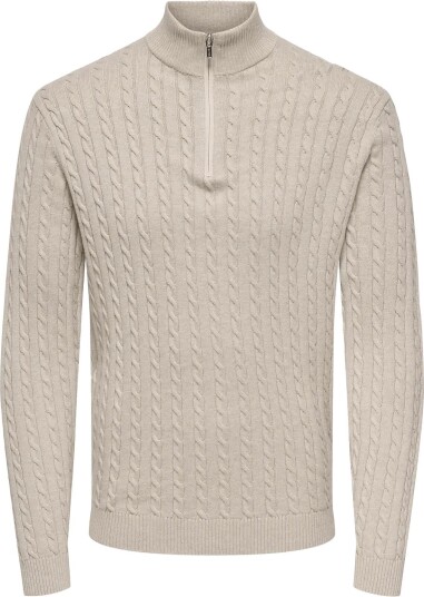ONLY & SONS Onsloui Reg 12 Cabel Half Zip Knit Noos OATMEAL XS