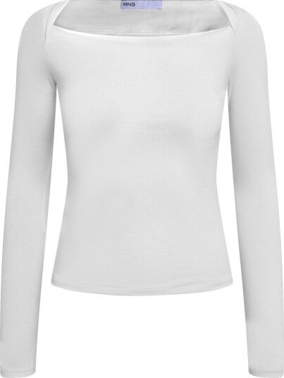 Mango Boat Neck Fitted T Shirt NATURAL WHITE M