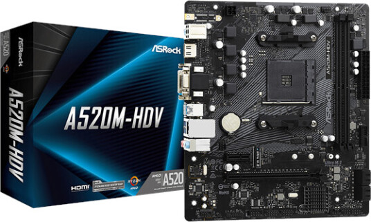 ASRock A520M-HDV Micro-ATX Hovedkort med AMD AM4 Socket og DDR4 Minne ASRock A520M-HDV Micro-ATX Hovedkort med AMD AM4 Socket og DDR4 Minne
