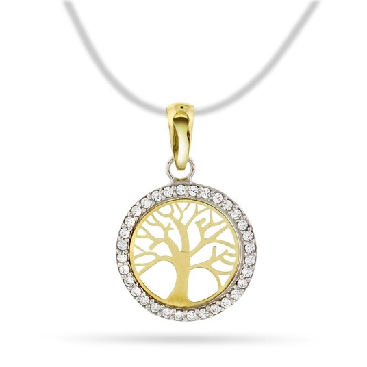Pan Jewelry, Anheng i 585 gult og hvitt gull med livets tre og zirkonia Pan Jewelry, Anheng i 585 gult og hvitt gull med livets tre og zirkonia