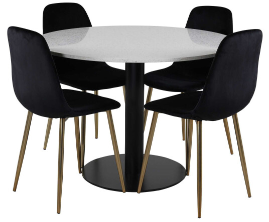 Venture Design Razzia & Polar spisegruppe Hvit/svart 4 st stoler & bord 106 cm