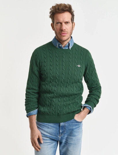 GANT Cotton Cable C-Neck - Green - XXXXL GANT Cotton Cable C-Neck - Green - XXXXL