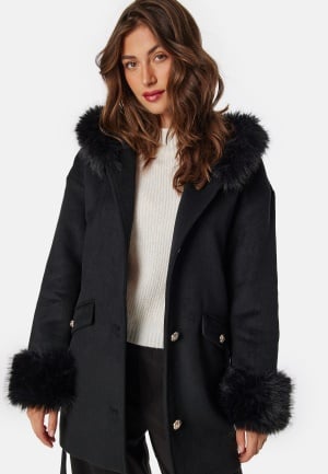 Chiara Forthi Hooded Wool Blend Jacket Black XS Chiara Forthi Hooded Wool Blend Jacket Black XS