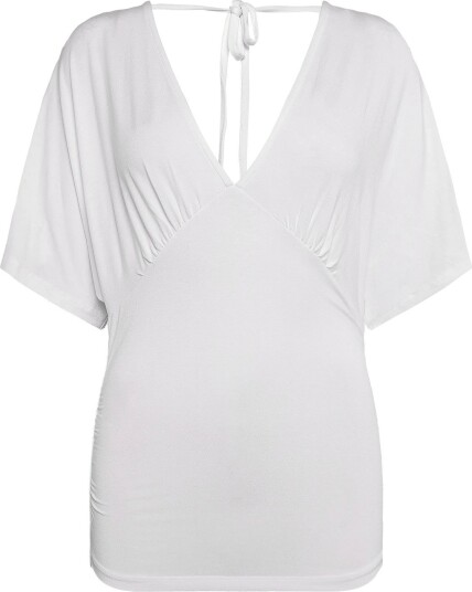 Gina Tricot Shaped V Neck Top   OFFWHITE   XL