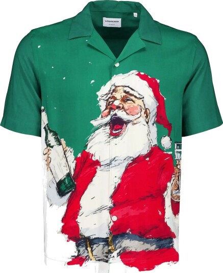 Lindbergh Aop Christmas Viscose Shirt S/S   GREEN   XL